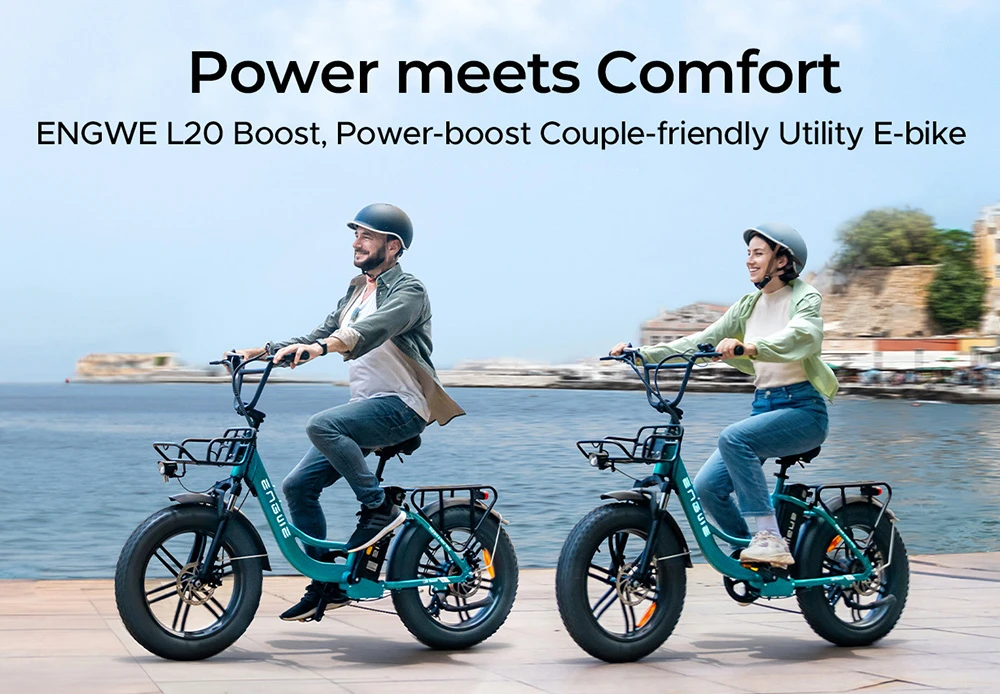 Vélo électrique ENGWE L20 BOOST, moteur 250 W, batterie 48 V 13 Ah, pneus larges 20 x 4 pouces, vitesse maximale 25 km/h, autonomie maximale 126 km, capteur de couple, Shimano 7 vitesses, suspension de fourche avant, freins à disque mécaniques - Noir