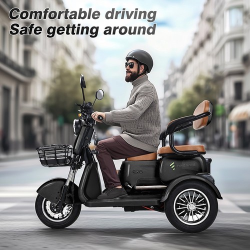 Freejoyer FV6 Electric Tricycle, 1000W Motor, 60V 20Ah Battery, 10*3 inch Tire, 25km/h Max Speed, 55km Range, Front Disc Brake & Rear Drum Brake, Hydraulic Front Fork - Black