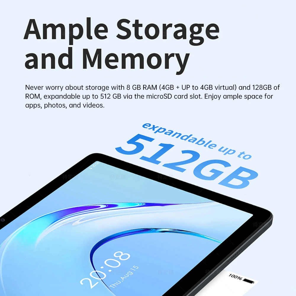 Tablette Android 14 G-tab T11, écran IPS 10,1 pouces 1280 x 800, processeur Unisoc T606 8 cœurs, 1,6 GHz max., 8 Go de RAM (4 Go + 4 Go d'extension), 128 Go de ROM, Wi-Fi 2,4/5 GHz, Bluetooth 5.0, batterie 6580 mAh, appareil photo 8 Mpx + 13 Mpx, double connectivité 4G LTE, Widevine L1 - Gris
