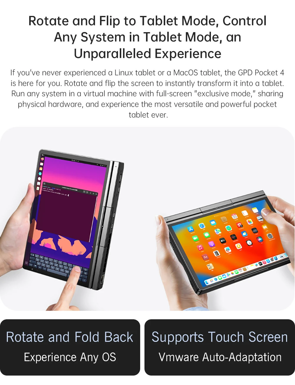GPD Pocket 4 Handheld Laptop, 8.8'' 2560*1600 Touchscreen, 144Hz Refresh Rate, AMD Ryzen AI 9 HX 370 12 Cores Max 5.1GHz, 32GB RAM 2TB SSD, WiFi6E Bluetooth5.3, 1*USB4, 1*HDMI, 1*Full-Featured USB-C, 1*USB3.2, 1*USB2.0, 1*microSD, 1*RJ45 - US Plug