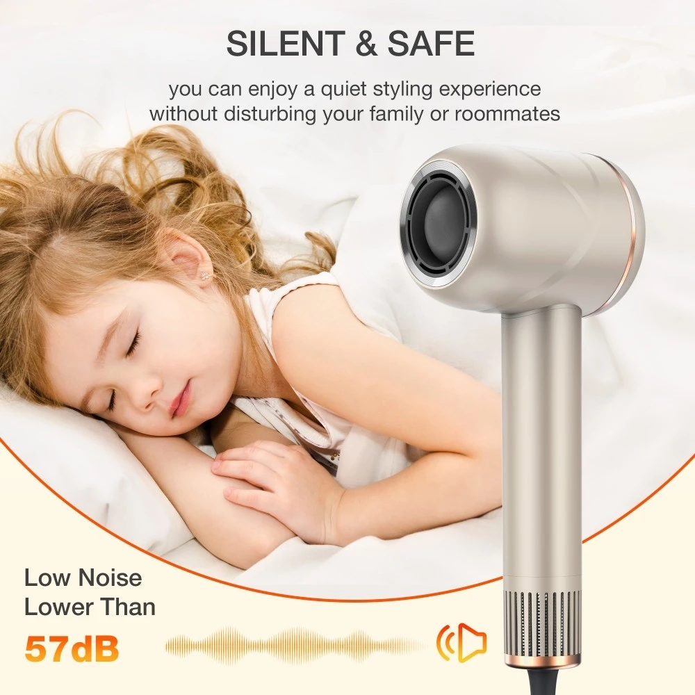 MOOSOO H2 High-Speed Hair Dryer, Negative Ionic Blow Dryer with 110, 000 RPM Brushless Motor for Fast Drying, Low Noise, Thermo-Control, RGB Light, for Home, Travel