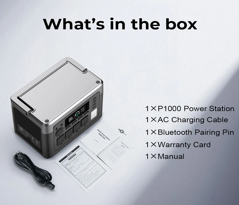 OUKITEL P1000 PLUS Station d'Énergie Portable, Générateur Solaire 1800W 1024Wh avec Batterie LiFePO4, Charge Rapide, Contrôle par Application Smart pour Extérieur, Camping-Car, Secours Domicile et Urgences