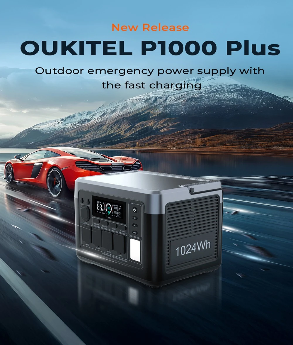 OUKITEL P1000 PLUS Portable Power Station, 1800W 1024Wh Solar Generator with LiFePO4 Battery, Fast Charging, Smart App Control for Outdoor, RV, Home Backup, and Emergency Power