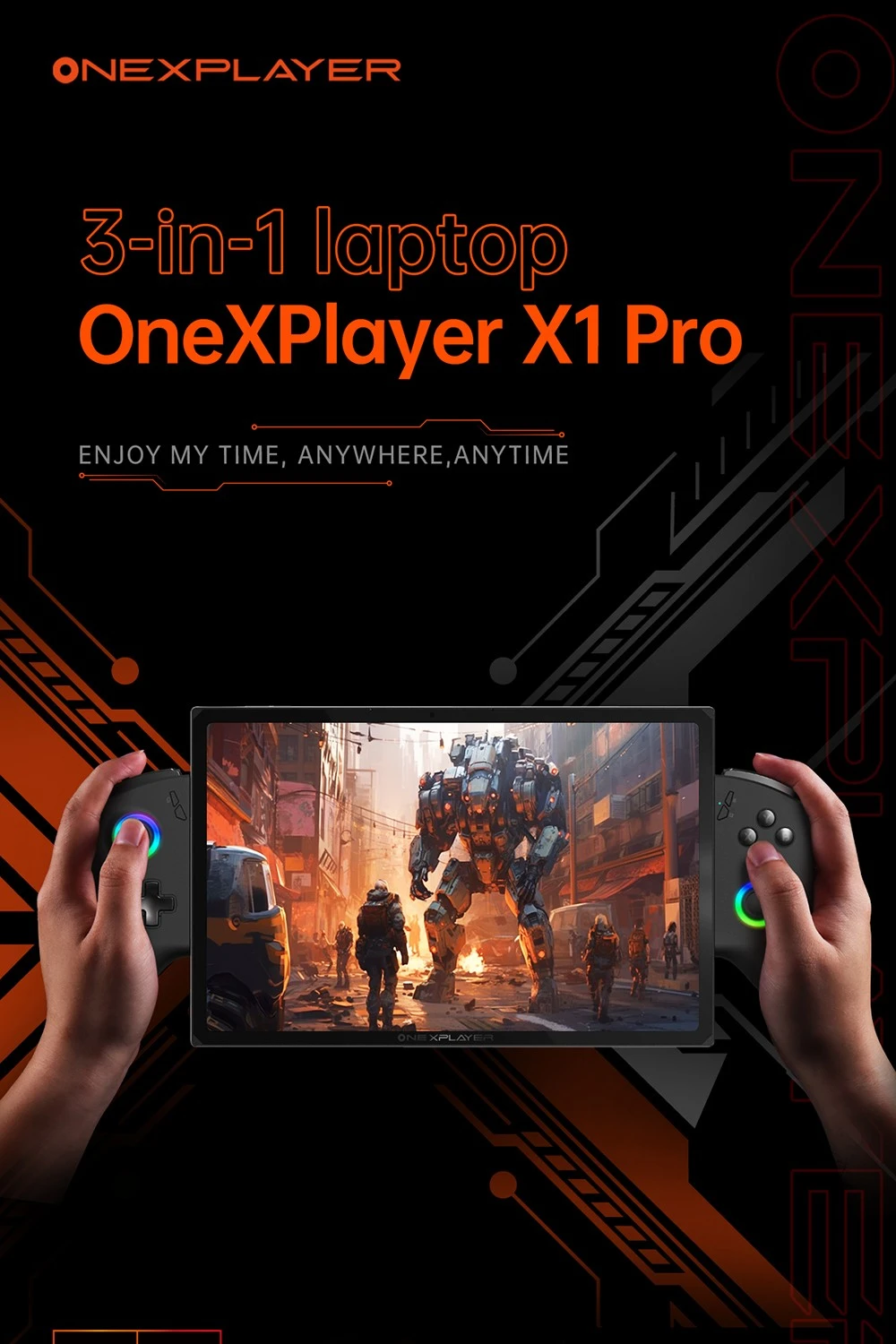 One Netbook OneXPlayer X1 Pro Handheld Gaming PC, AMD Ryzen AI 9 HX 370 12 Cores Max 5.1GHz, 10.95'' 2560*1600 120Hz LTPS Screen, 32GB LPDDR5x 7500MHz RAM 2TB SSD, 2*USB-C, 1*USB3.2, 1*TF Card, 1* Oculink, 1*3.5mm Audio, Harman Sound System - EU Plug
