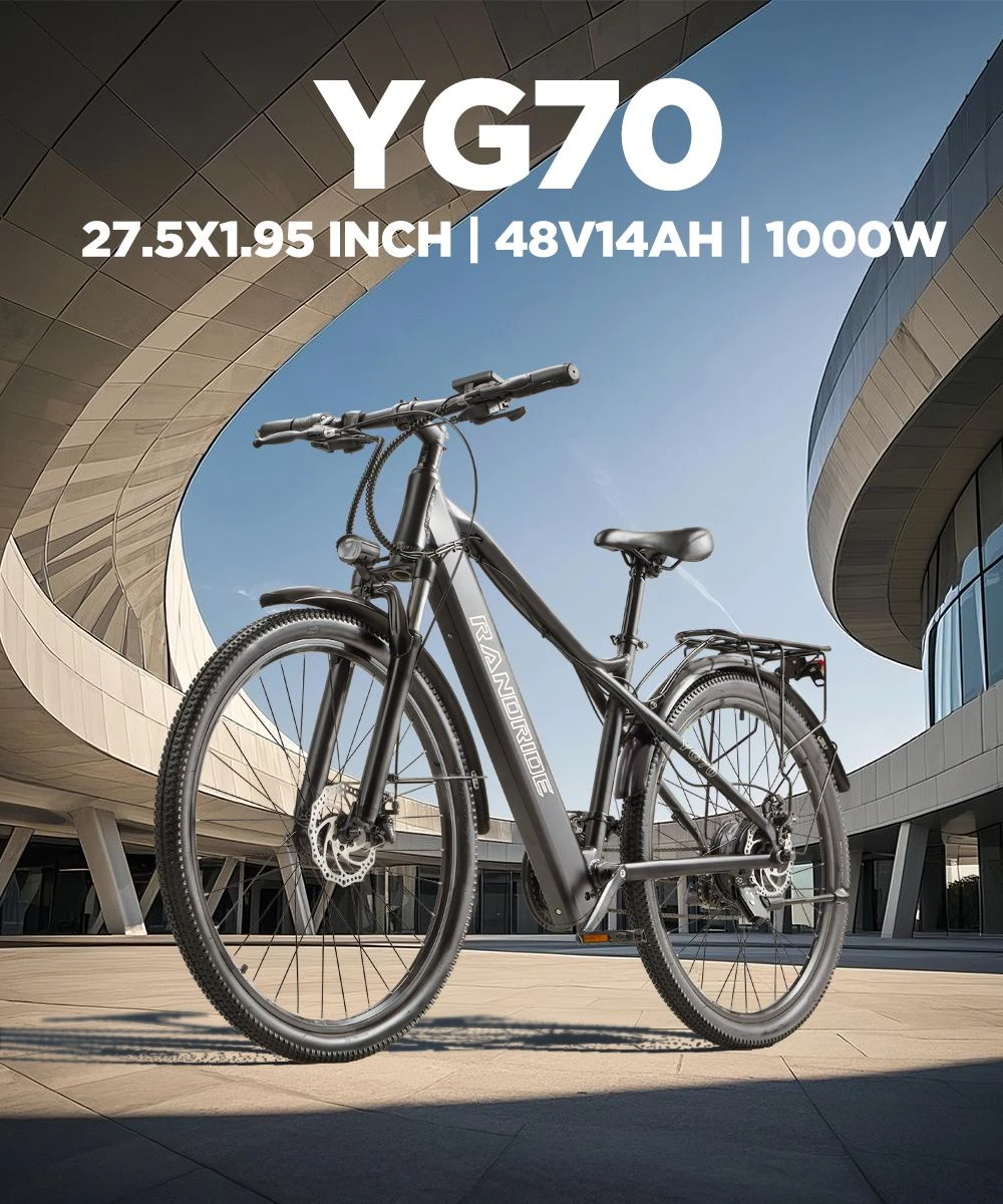 RANDRIDE YG70 Electric Bike, 1000W Motor, 48V 14Ah Battery, 27.5*1.95 inch Tire, 45km/h Max Speed, 50km Range, Mechanical Brake, Front Fork Suspension, 27 Speed, LCD Display