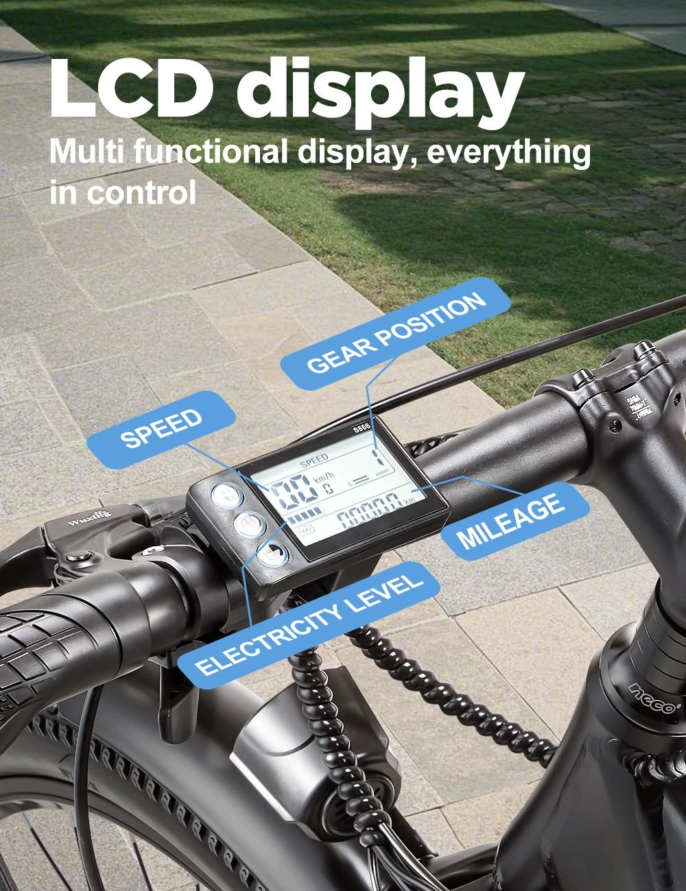RANDRIDE YG70 Electric Bike, 1000W Motor, 48V 14Ah Battery, 27.5*1.95 inch Tire, 45km/h Max Speed, 50km Range, Mechanical Brake, Front Fork Suspension, 27 Speed, LCD Display