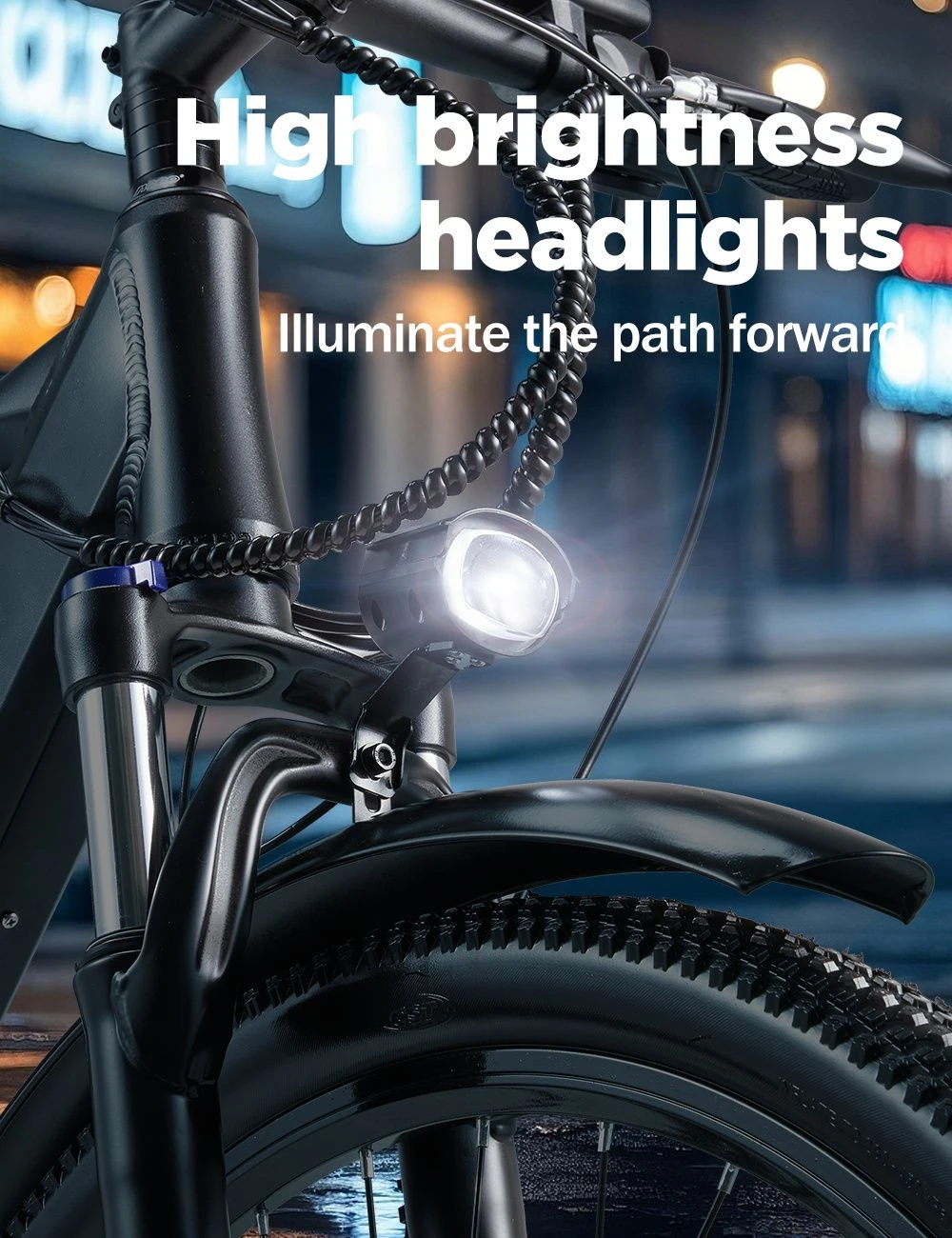 RANDRIDE YG70 Electric Bike, 1000W Motor, 48V 14Ah Battery, 27.5*1.95 inch Tire, 45km/h Max Speed, 50km Range, Mechanical Brake, Front Fork Suspension, 27 Speed, LCD Display