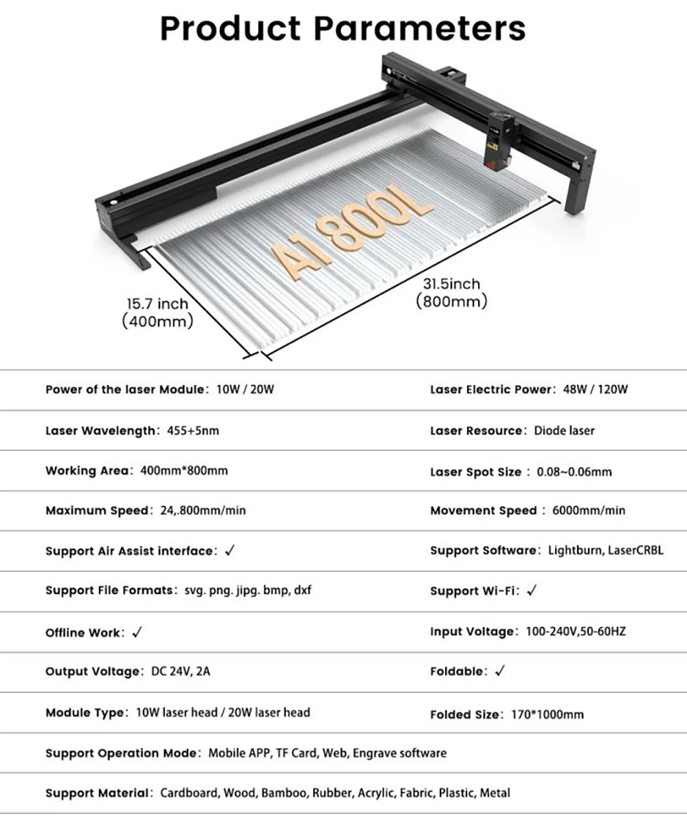 Tyvok Spider A1 Laser Engraver and Cutter 10W 800L 800x400mm
