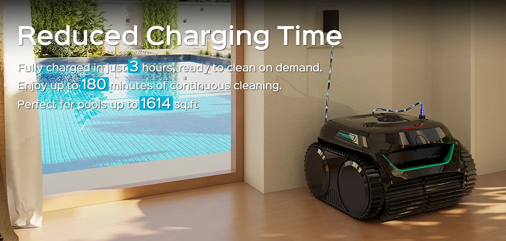 WYBOT C2 Akku-Pool-Roboter-Staubsauger, Wand- und Wasserlinienreinigung, doppelte Reinigungsfilterung, f&uuml;r Einbaupools bis zu 230 m&sup2;, Schwarz/Gr&uuml;n