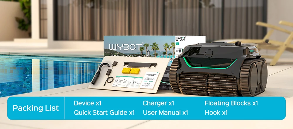 WYBOT C2 Akku-Pool-Roboter-Staubsauger, Wand- und Wasserlinienreinigung, doppelte Reinigungsfilterung, f&uuml;r Einbaupools bis zu 230 m&sup2;, Schwarz/Gr&uuml;n
