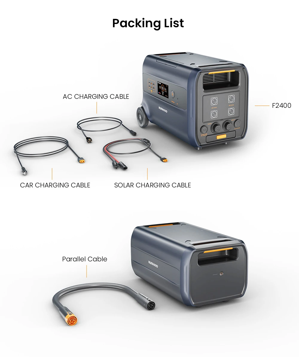 Centrale électrique portable RUNHOOD F2400, batterie LiFePO4 2400 W 2400 Wh, puissance de crête 4800 W, générateur extérieur, système de stockage d'énergie pour balcon