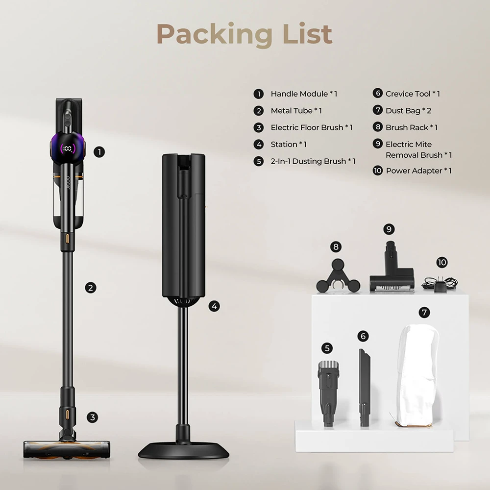 JIGOO V700 Cordless Vacuum Cleaner with 2.5 L Suction Station, Automatic Dust Emptying, 33KPa Suction Power, Anti-Tangle Brush, Dual LED Illumination, Up to 55 Minutes Runtime, Ideal for Hard Floor, Carpet, Pet