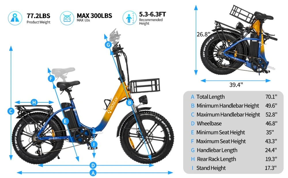 Ridstar MN20 Electric Bike, 500W Motor, 20*4.0 inch Fat Tire, 48V 20Ah Battery, 48km/h Max Speed, 150kg Max Load, 50-70km Range, Shimano 7-speed, Dual Mechanical Disc Brakes