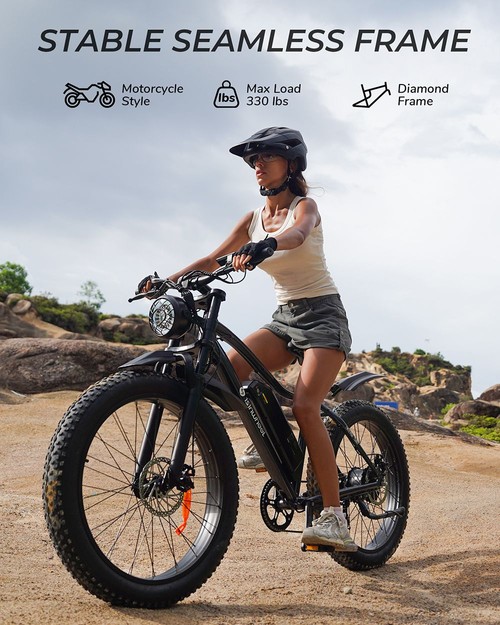 isinwheel M10 Plus Electric Bike, 250W Motor, 48V 13Ah Battery, 26*4.0 inch Tires, 25km/h Max Speed, 100km Range, Front & Rear Disc Brakes, 7 Speed Transmission, Full Suspension - Blue