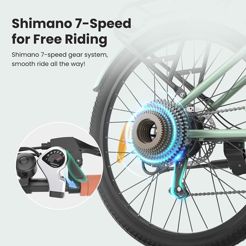 Touroll B2 Electric Bike, 250W Motor, 36V 15.6Ah Battery, 26*2.25 inch Tires, 25km/h Max Speed, 100km Range, Disc Brake & E-Brake, Shimano 7-speed, LED Display