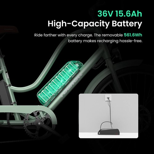 Touroll B2 Electric Bike, 250W Motor, 36V 15.6Ah Battery, 26*2.25 inch Tires, 25km/h Max Speed, 100km Range, Disc Brake & E-Brake, Shimano 7-speed, LED Display