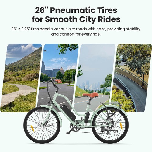 Touroll B2 Electric Bike, 250W Motor, 36V 15.6Ah Battery, 26*2.25 inch Tires, 25km/h Max Speed, 100km Range, Disc Brake & E-Brake, Shimano 7-speed, LED Display