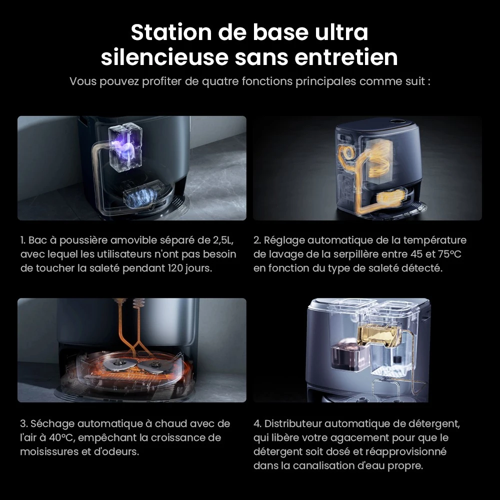 Aspirateur robot et balai Narwal Freo Z Ultra avec station de base, puissance de 12 000 Pa, autovidange, double caméra, zéro enchevêtrement, 120 jours sans entretien, levage automatique de la vadrouille jusqu'à 12 mm, évitement d'obstacles à trois lasers, lavage et séchage à l'eau chaude adaptatifs par IA - Blanc