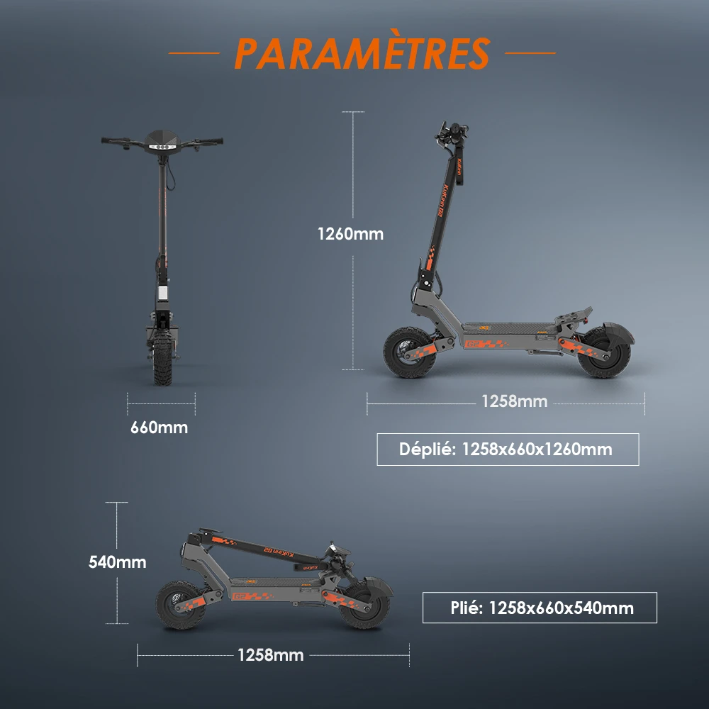 Kukirin G2 Mise à jour 2025 Trottinette électrique pliable , Moteur 800 W, Batterie 48 V 15 Ah, Pneu 10 pouces, Vitesse maximale 45 km/h, Autonomie 55 km, Écran tactile, Frein à disque, Système 7 lumières - Noir