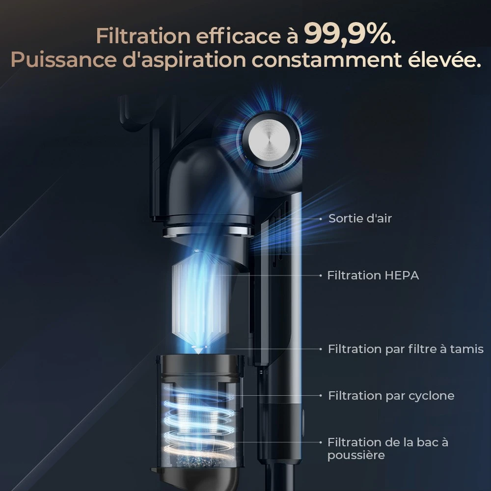 JIGOO V700 Aspirateur sans fil avec station d'aspiration de 2,5 L, vidage automatique de la poussière, puissance d'aspiration de 33 KPa, brosse anti-enchevêtrement, double éclairage LED, jusqu'à 55 minutes d'autonomie, idéal pour sols durs, tapis, an