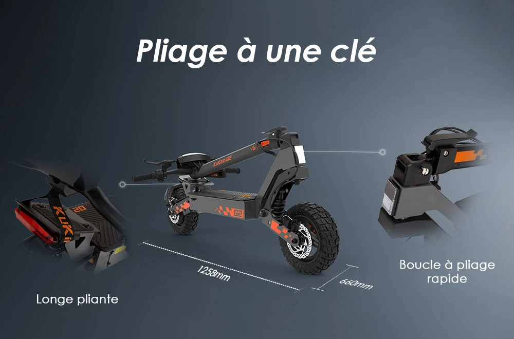 Kukirin G2 Mise à jour 2025 Trottinette électrique pliable , Moteur 800 W, Batterie 48 V 15 Ah, Pneu 10 pouces, Vitesse maximale 45 km/h, Autonomie 55 km, Écran tactile, Frein à disque, Système 7 lumières - Noir