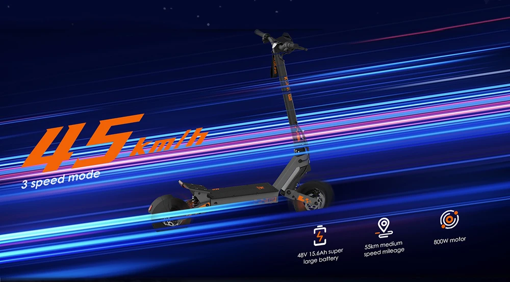Trottinette électrique pliable Kukirin G2 (version 2025) : moteur 800 W, batterie 48 V 15,6 Ah, pneus 10 pouces, vitesse maximale 45 km/h, autonomie 55 km, écran tactile, freins à disque, système d'éclairage 7 po, noir