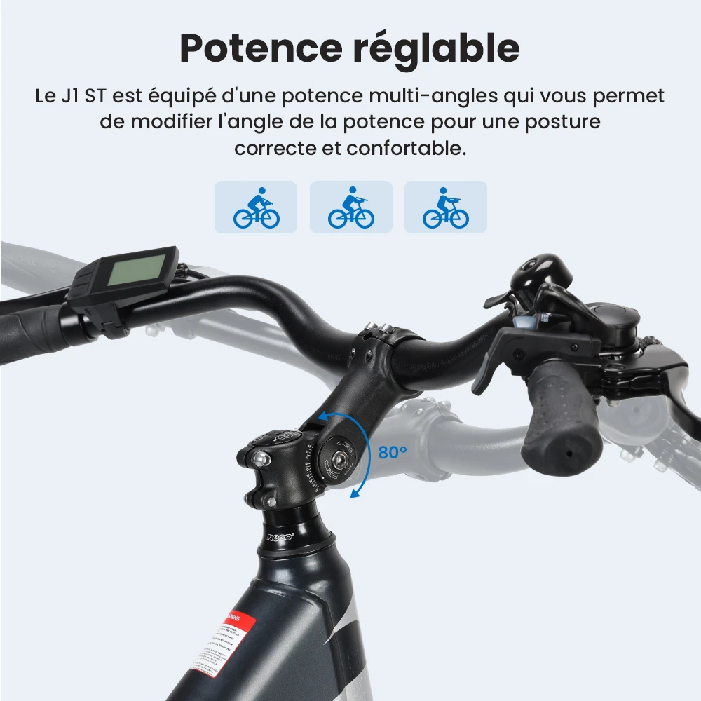 Touroll J1 ST Vélo de randonnée, 27,5 pouces, avec moteur 250 W, batterie 36 V 15,6 Ah, autonomie maximale de 100 km, écran LCD 1,8