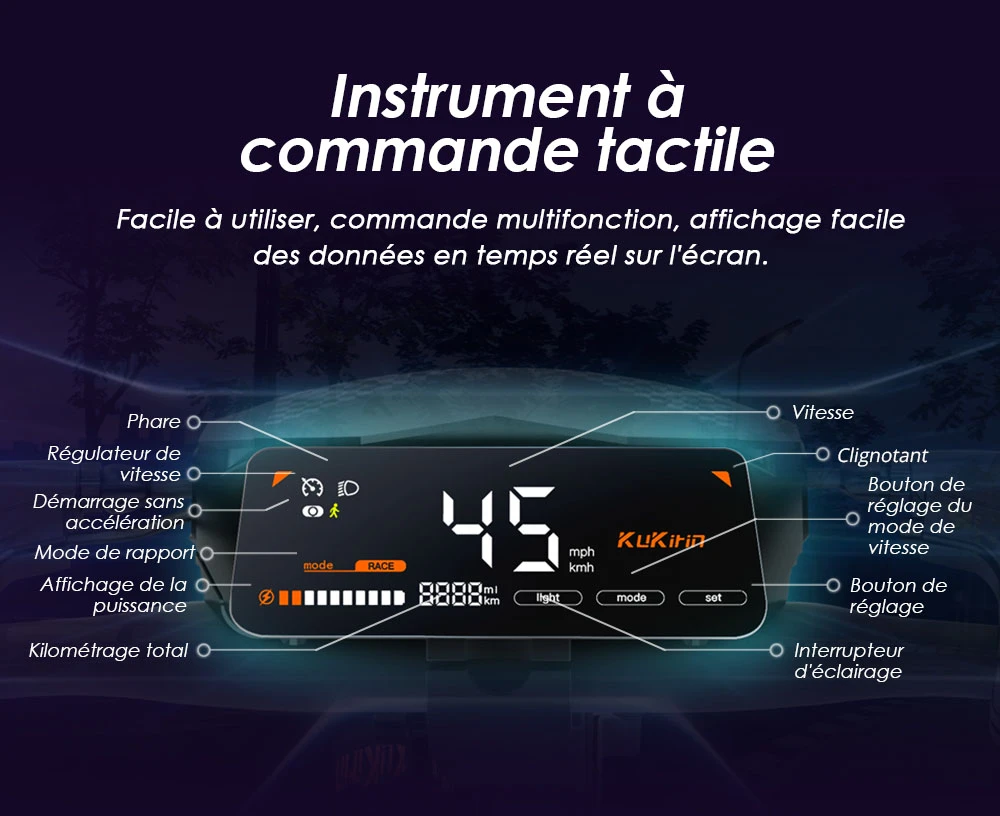 Kukirin G2 Mise à jour 2025 Trottinette électrique pliable , Moteur 800 W, Batterie 48 V 15 Ah, Pneu 10 pouces, Vitesse maximale 45 km/h, Autonomie 55 km, Écran tactile, Frein à disque, Système 7 lumières - Noir