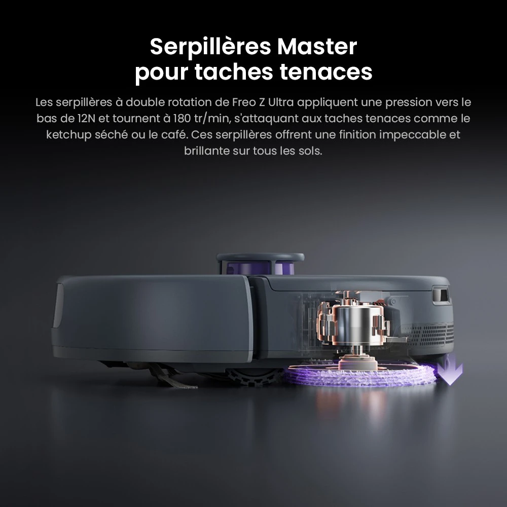 Aspirateur robot et balai Narwal Freo Z Ultra avec station de base, puissance de 12 000 Pa, autovidange, double caméra, zéro enchevêtrement, 120 jours sans entretien, levage automatique de la vadrouille jusqu'à 12 mm, évitement d'obstacles par tri-laser, lavage et séchage à l'eau chaude adaptatifs par IA - Gris