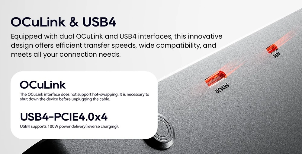 Station d'accueil eGPU AOOSTAR AG02 avec port Oculink et USB4, charge inversée 100 W, alimentation 800 W intégrée, prise en charge de l'interface TGX (échange à chaud) - Prise UE