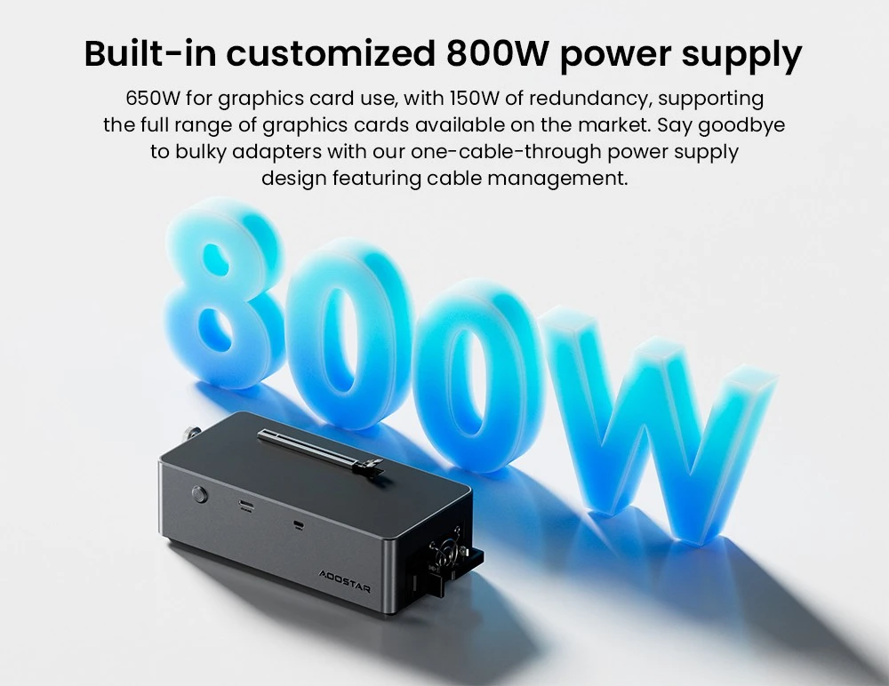 Station d'accueil eGPU AOOSTAR AG02 avec port Oculink et USB4, charge inversée 100 W, alimentation 800 W intégrée, prise en charge de l'interface TGX (échange à chaud) - Prise UE