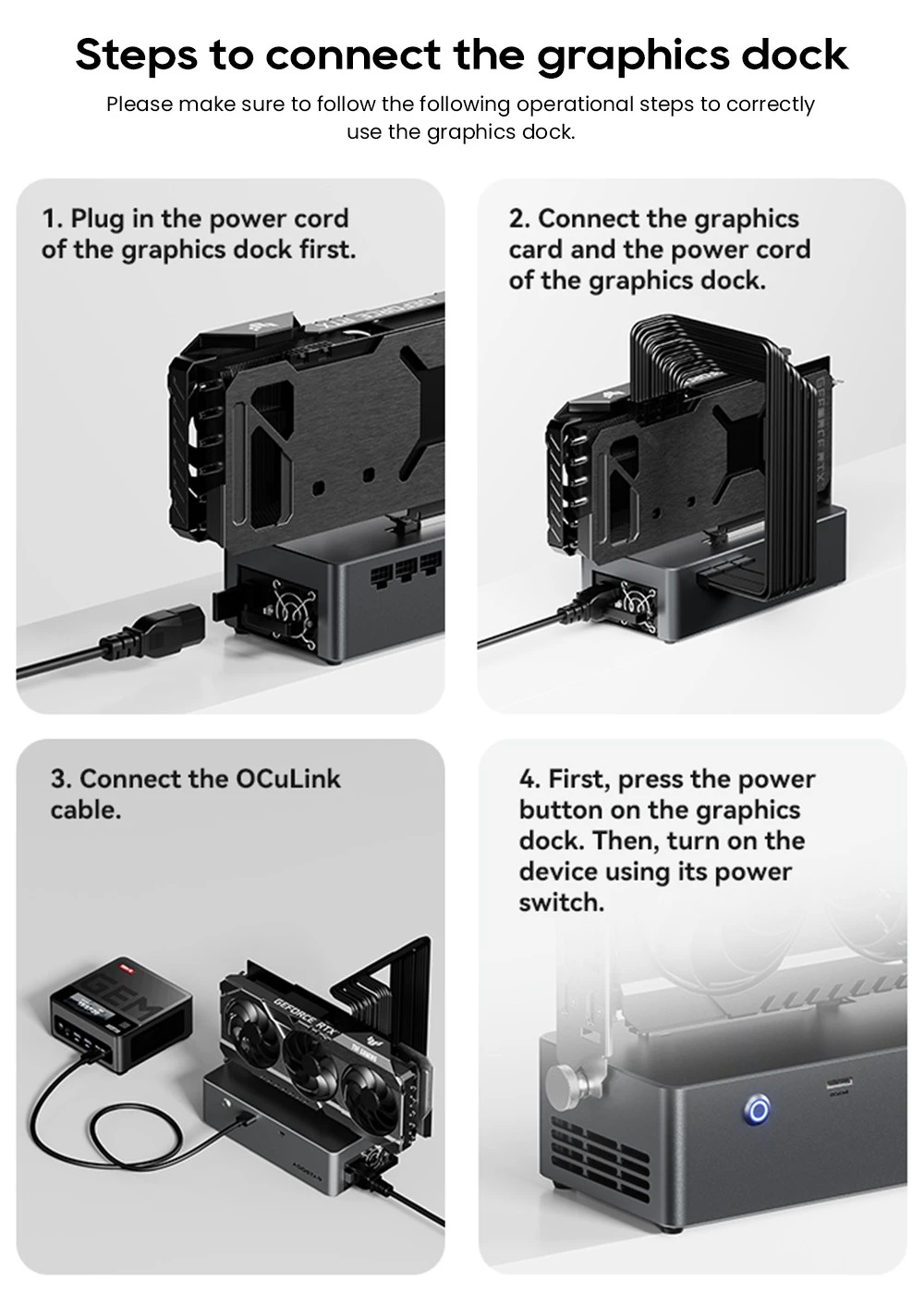 Station d'accueil eGPU AOOSTAR AG02 avec port Oculink et USB4, charge inversée 100 W, alimentation 800 W intégrée, prise en charge de l'interface TGX (échange à chaud) - Prise UE