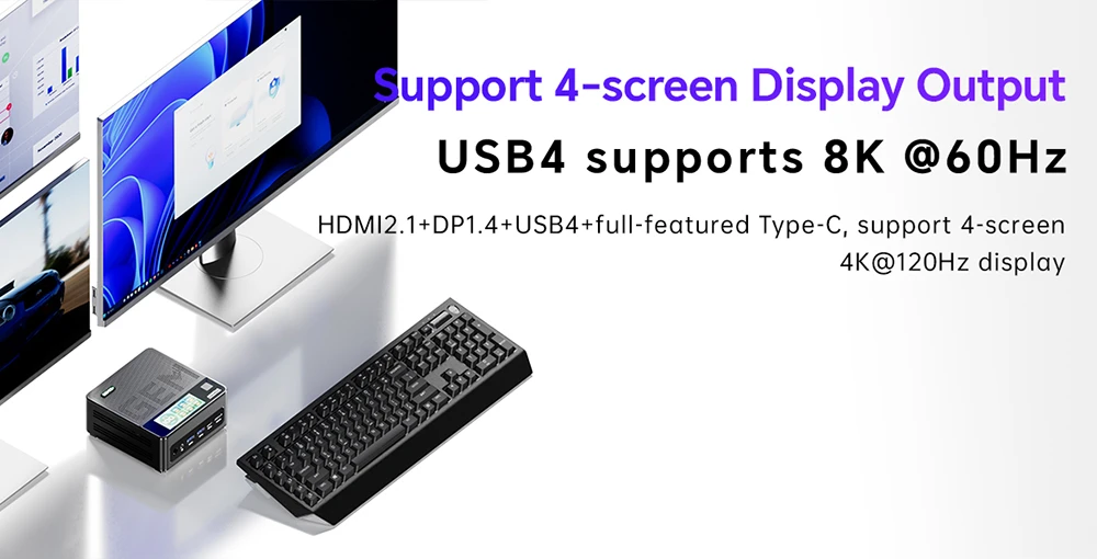 AOOSTAR GEM12+ Pro ミニ PC モニター付き、指紋ロック解除、AMD Ryzen 7 Pro 8845HS 8 コア最大 5.1GHz、16GB RAM 512GB SSD、HDMI2.1 + DP1.4+ USB4 + Type-C 4K クアッドディスプレイ、WiFi6 Bluetooth5.2、2*2.5G LAN、2*USB3.2、2*USB2.0、1*Oculink - EU プラグ