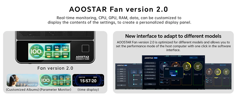 AOOSTAR GEM12+ Pro ミニ PC モニター付き、指紋ロック解除、AMD Ryzen 7 Pro 8845HS 8 コア最大 5.1GHz、16GB RAM 512GB SSD、HDMI2.1 + DP1.4+ USB4 + Type-C 4K クアッドディスプレイ、WiFi6 Bluetooth5.2、2*2.5G LAN、2*USB3.2、2*USB2.0、1*Oculink - EU プラグ