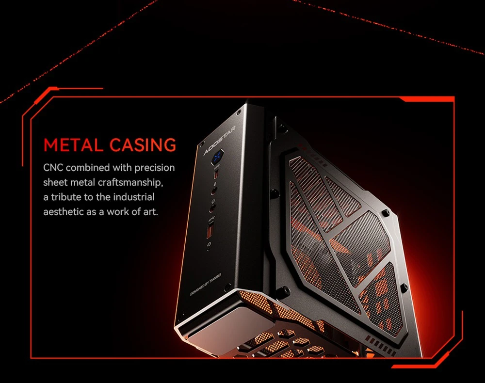 พีซีเกมมิ่งมินิ AOOSTAR GODX พร้อม GPU แบบแยก, CPU AMD Ryzen 9 6900HX 8 คอร์ 4.9GHz, GPU AMD Radeon RX 6600LE 8GB 128bit, RAM 32GB SSD 1TB, WiFi6, LAN 2*2.5G, USB5 3.2*, USB1 4*, Type-C 1*, DP 1*, HDMI 1*, แจ็คหูฟัง 2*, พอร์ตไมโครโฟน 2* - ปลั๊ก EU