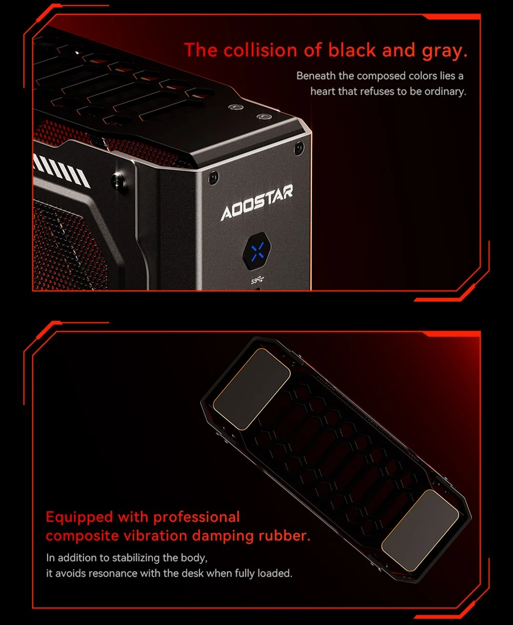 พีซีเกมมิ่งมินิ AOOSTAR GODX พร้อม GPU แบบแยก, CPU AMD Ryzen 9 6900HX 8 คอร์ 4.9GHz, GPU AMD Radeon RX 6600LE 8GB 128bit, RAM 32GB SSD 1TB, WiFi6, LAN 2*2.5G, USB5 3.2*, USB1 4*, Type-C 1*, DP 1*, HDMI 1*, แจ็คหูฟัง 2*, พอร์ตไมโครโฟน 2* - ปลั๊ก EU