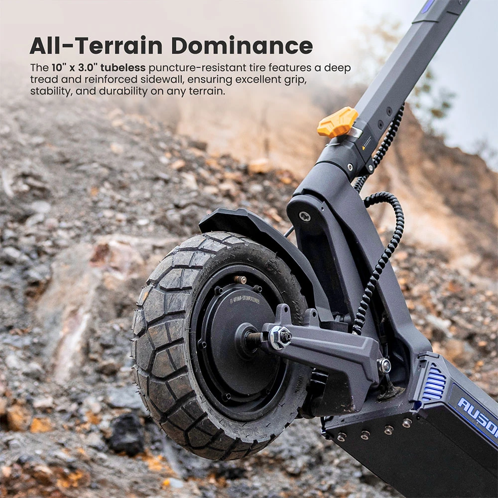 Ausom DT2 Pro Electric Scooter, 2*1100W Motor, 52V 23.4Ah, 10*3.0 inch Tire, 68km/h Max Speed, 115km Max Range, Front & Rear Hydraulic Disc Brakes, Swingarm Suspension