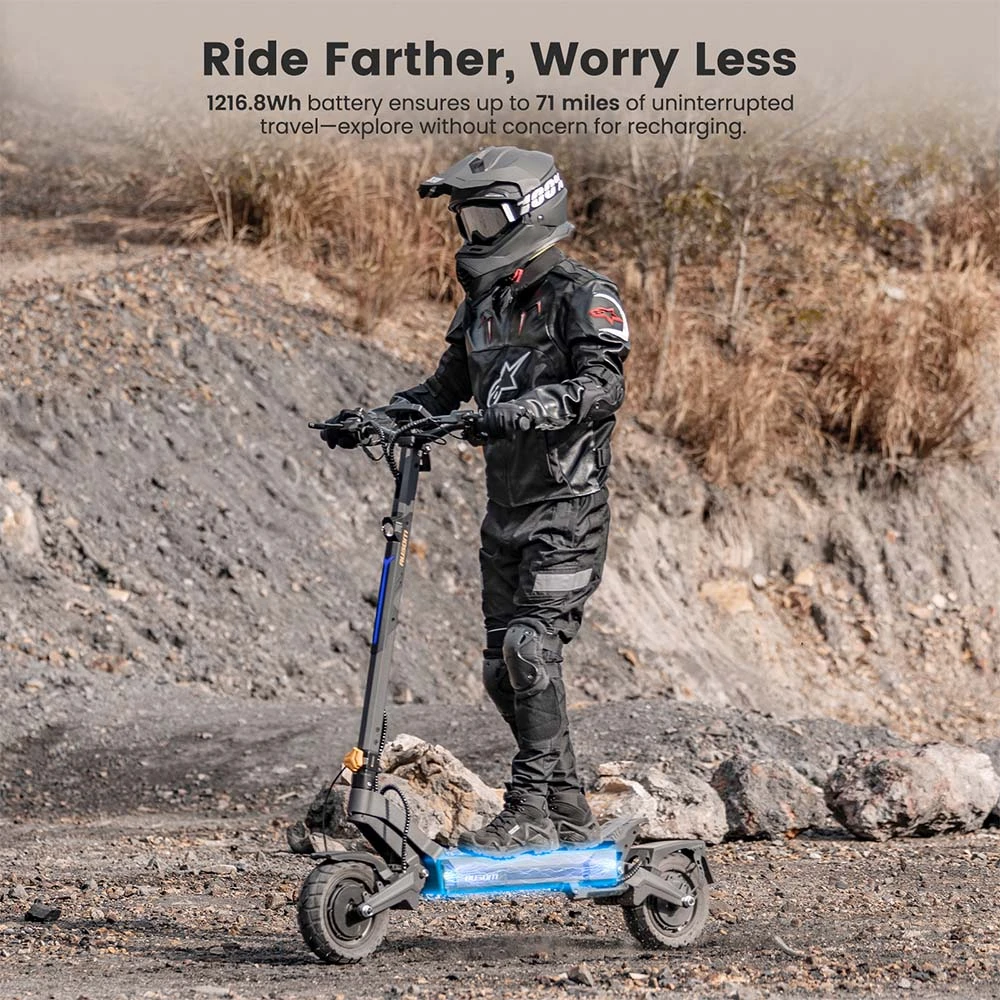 Ausom DT2 Pro Electric Scooter, 2*1100W Motor, 52V 23.4Ah, 10*3.0 inch Tire, 68km/h Max Speed, 115km Max Range, Front & Rear Hydraulic Disc Brakes, Swingarm Suspension