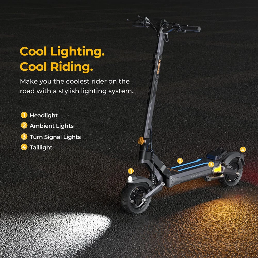 Ausom L2 Max Scuter electric, 1000W Motor, 48V 20.8Ah Baterie, 10 inci anvelope, 50km/h Max Speed, 90km Range, Front & Spațiu de protecție, Suspensie de arma de balansare, NFC & punte de cod de acces