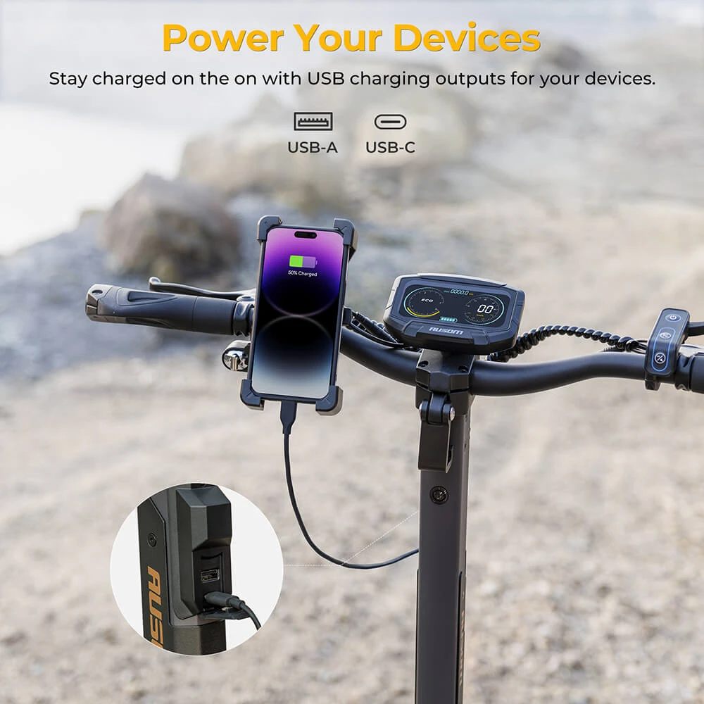 Ausom L2 Max Scuter electric, 1000W Motor, 48V 20.8Ah Baterie, 10 inci anvelope, 50km/h Max Speed, 90km Range, Front & Spațiu de protecție, Suspensie de arma de balansare, NFC & punte de cod de acces