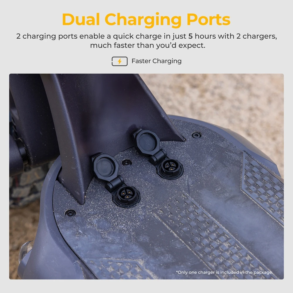 Trotinetă electrică Ausom SR1, 2 motoare de 1000 W, baterie de 52 V și 20,8 Ah, anvelope de 10 inch, viteză maximă de 65 km/h, autonomie de 95 km, frâne hidraulice cu disc față și spate, suspensie cu braț oscilant