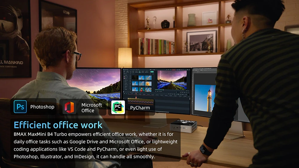 BMAX B4 Turbo Mini PC, Intel Twin Lake N150 4 Cores Max 3.6GHz, 16GB RAM 1TB SSD, 2*HDMI+1*Type-C Triple Display, WiFi 5 Bluetooth 5.0, 2*USB3.0, 2*USB2.0, 1*RJ45, 1*Headset Jack