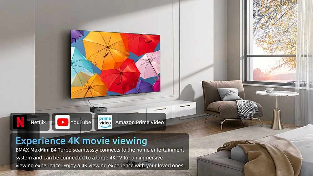 BMAX B4 Turbo Mini PC, Intel Twin Lake N150 4 Cores Max 3.6GHz, 16GB RAM 1TB SSD, 2*HDMI+1*Type-C Triple Display, WiFi 5 Bluetooth 5.0, 2*USB3.0, 2*USB2.0, 1*RJ45, 1*Headset Jack