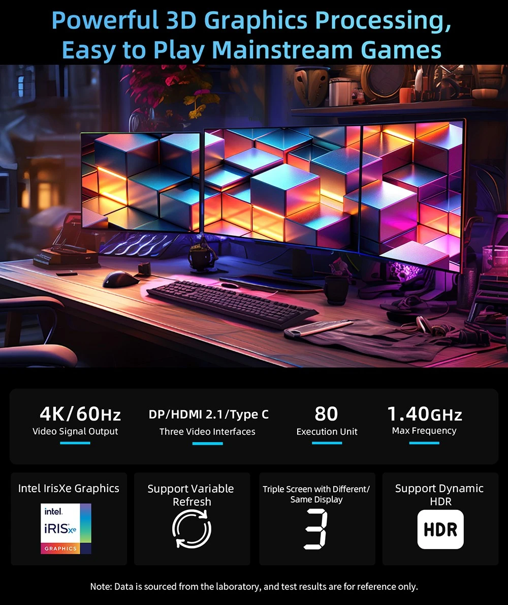 Mini PC BMAX B9 Plus, processeur Intel Core i5-1250P 12 cœurs, fréquence max. 4,4 GHz, 24 Go de RAM LPDDR5, SSD 512 Go, triple écran 4K DP+HDMI+Type-C, prise en charge HDR dynamique, Wi-Fi 6, Bluetooth 5.2, 2 ports USB 3.2, 2 ports USB 2.0, 1 port RJ45, 1 prise casque, système de refroidissement Space Capsule.