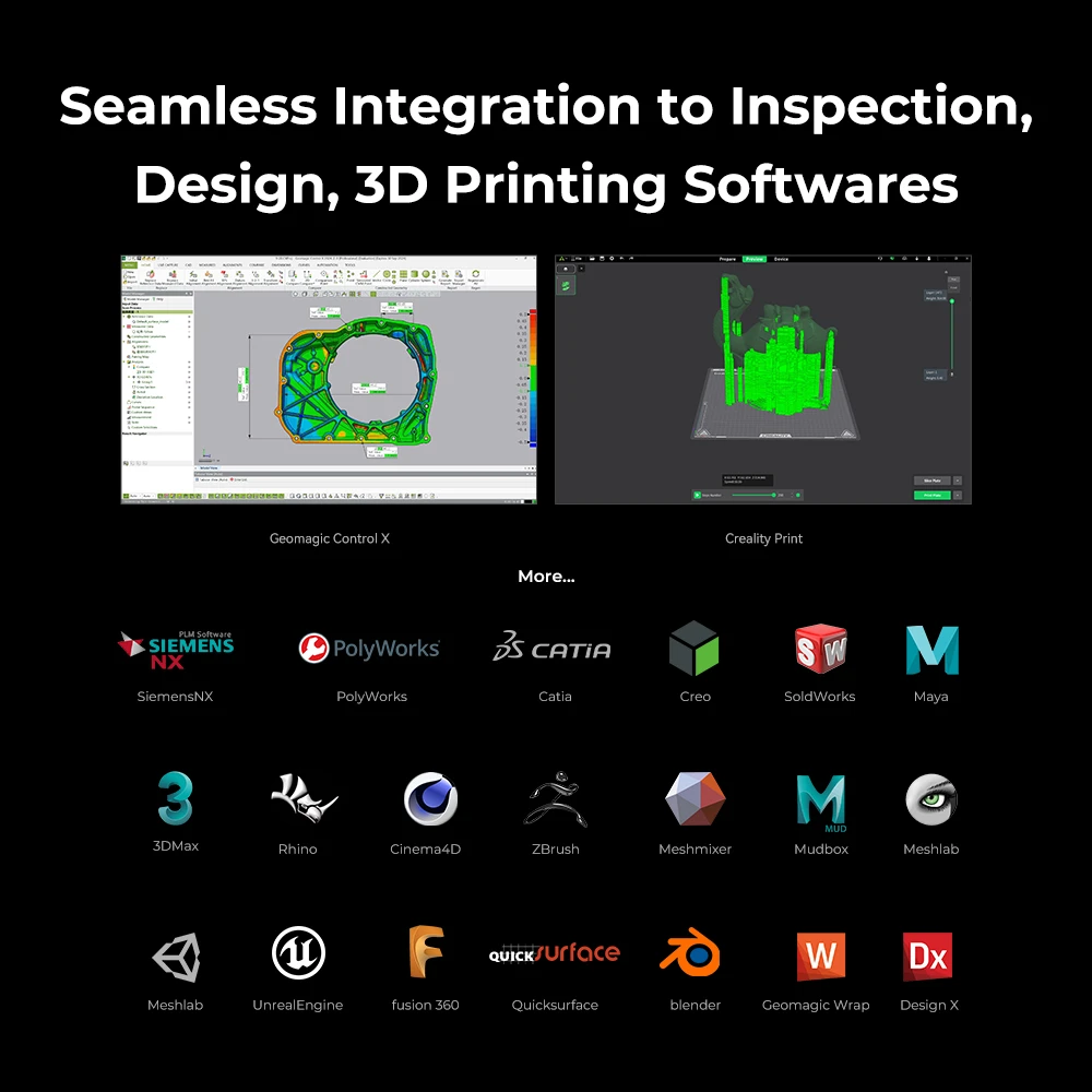 Scanner 3D Creality Raptor Pro, laser bleu NIR 22+7, vitesse de numérisation de 60 ips, objets entre 5 et 4 000 mm, numérisation couleur 24 bits, précision de 0,02 mm, anti-tremblement