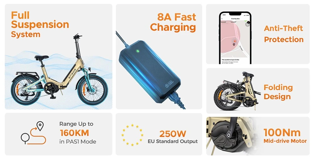 €1449 per ENGWE L20 3.0 Pro 250W 48V 15Ah, bici elettrica pieghevole con motore centrale, GPS e antifurto, autonomia da 160km, freni idraulici, doppia ammortizzazione ruote 20X3.0 offerta sul sito del produttore ENGWE 2 Engwe L20 3.0 Pro