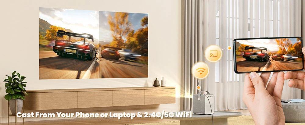 Projecteur ETOE Seal, 400 lumens ANSI, Google TV, 1080P natif, mise au point automatique et correction automatique du trapèze, Google Assistant