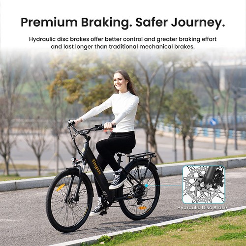Eleglide T2 Electric Bike, 250W Motor, 36V 13Ah Battery, 27.5*2.1 inch Tire, 25km/h Max Speed, 100km Max Range, Hydraulic Disc Brakes, Suspension Fork with Lockout, Shimano 7-Speed, LCD Display, App Control