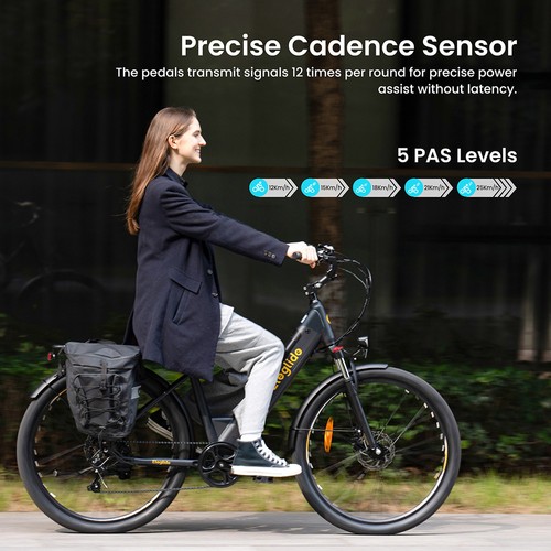 Eleglide T2 Electric Bike, 250W Motor, 36V 13Ah Battery, 27.5*2.1 inch Tire, 25km/h Max Speed, 100km Max Range, Hydraulic Disc Brakes, Suspension Fork with Lockout, Shimano 7-Speed, LCD Display, App Control