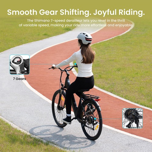 Eleglide T2 Electric Bike, 250W Motor, 36V 13Ah Battery, 27.5*2.1 inch Tire, 25km/h Max Speed, 100km Max Range, Hydraulic Disc Brakes, Suspension Fork with Lockout, Shimano 7-Speed, LCD Display, App Control
